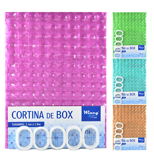CORTINA DE BOX DE PLASTICO 3D COLORS COM 10 GANCHOS 180X140CM