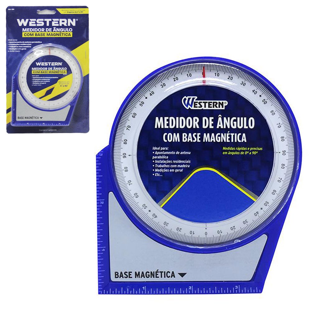 MEDIDOR DE ANGULO COM BASE MAGNETICA DE 0 A 90° 12,8X11CM NA CARTELA 